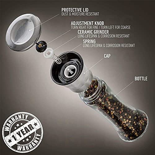 Stainless Steel Salt or Pepper Grinder - Adjustable Ceramic Spice Mill
