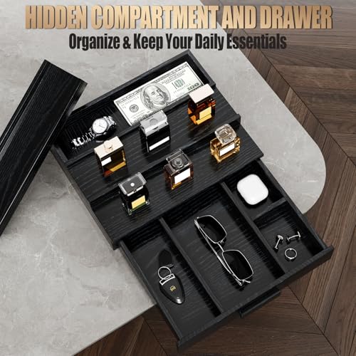 3-Tier Solid Walnut Cologne Organizer with Drawer and Hidden Storage