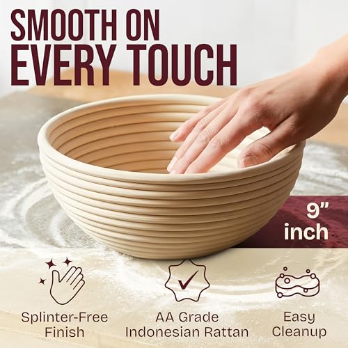 Sourdough Bread Proofing Basket Set - 9 Inch Round Banneton Kit (2 Pack)