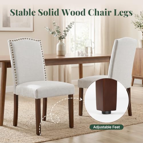 Upholstered Dining Chair Set of 6, Farmhouse Fabric Kitchen Chairs with Wood Legs