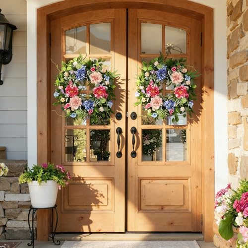 24-Inch Artificial Spring Wreath for Front Door, Floral Eucalyptus Wreath