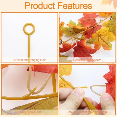 Artificial Maple Leaf Garland 2-Pack - 13ft Autumn Decor for Home