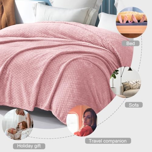 Cozy Fluffy Fleece Bed Blanket - Queen Size, 90"x90", Pink