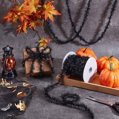 Black Thin Tinsel Garland Ribbon (0.8 Inch x 21.8 Yards) Shiny Holiday Trim