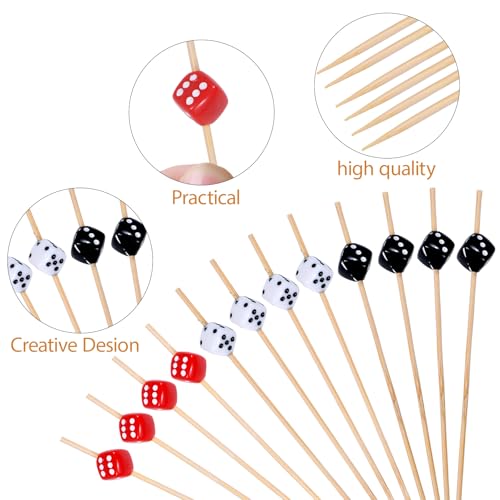 Dice Cocktail Picks - Casino Toothpicks 4.7 Inch Party Appetizer Skewers