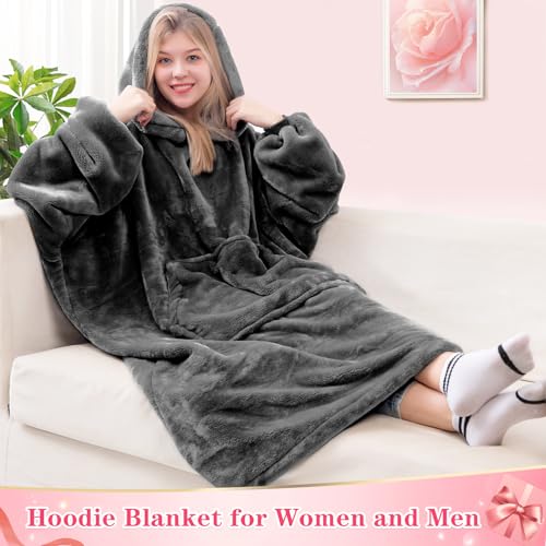 Oversized Wearable Blanket Hoodie with Pocket - Soft Flannel Lounge Gift