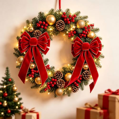 Medium Red Christmas Wreath Bow with Gold Edge - Holiday Decoration