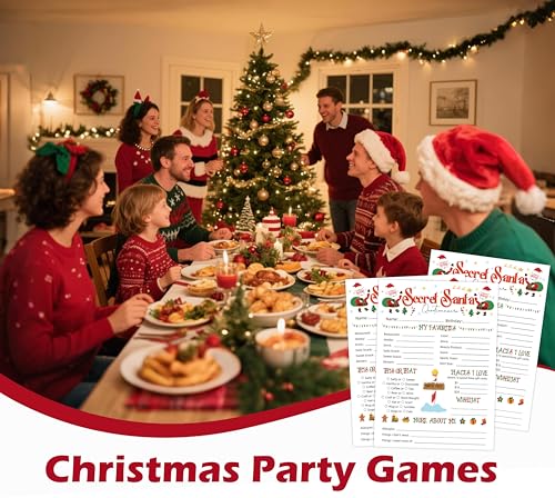 White Secret Santa Questionnaire Cards – 25 Fill-In 5x7 Gift Exchange Forms