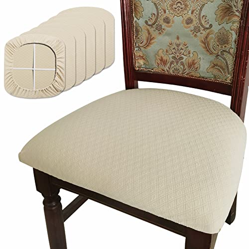 Stretch Washable Dining Chair Seat Covers Set of 6 - Beige