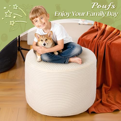Round Corduroy Footstool Ottoman with High-Density Foam Filling