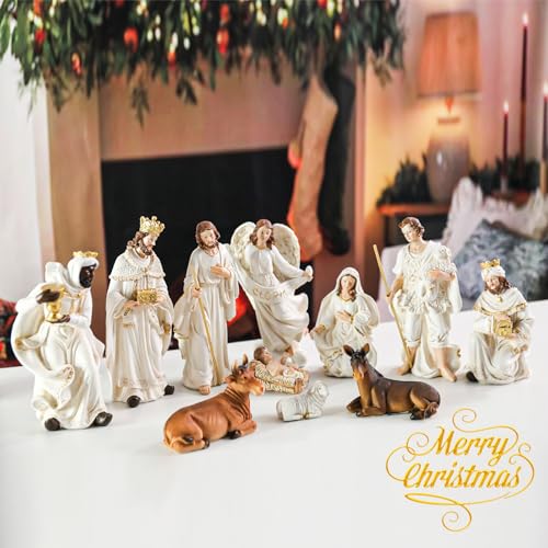 11-Piece Resin Nativity Scene Set - 8.4 Inch Christmas Tabletop Decor