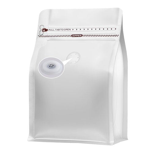REMTAP Coffee Bags with Valve(50pcs,8oz) White High Barrier Aluminumed Foil Flat Bottom Standing Coffee Beans Storage Bags,Reusable Heat Sealable Side Zipper Pouches for Home or Store
