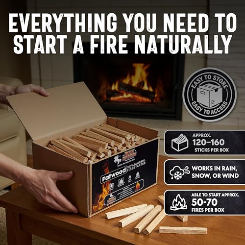 Natural Fatwood Fire Starter Sticks 10lb Box for Camping and Fireplaces