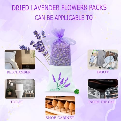 8-Pack Natural French Lavender Sachets for Closets, Drawers, and Cars
