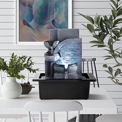 Indoor Tabletop Water Fountain with LED Light - Tiered Relaxation Feature
