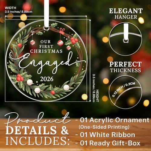 HEXMOZ Engaged 2026 Christmas Ornament for Couples - Bridal Keepsake Gift