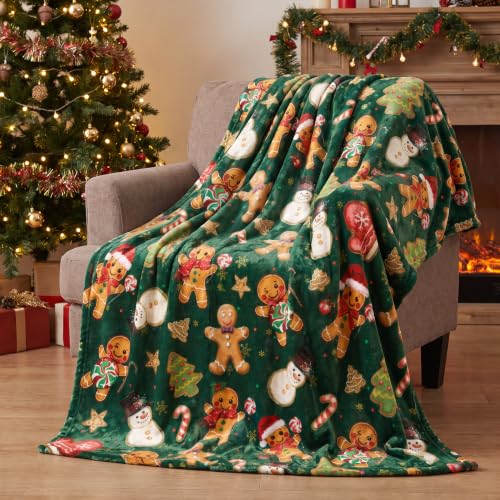 Horaldaily Christmas Green Gingerbread Flannel Throw Blanket 50x60 (Green) - 50x60