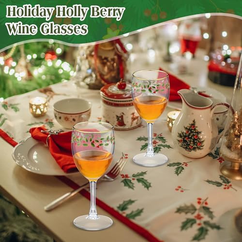 Nitial 6 Pcs Christmas Wine Glasses – Holly Berry 6.8 oz Stemmed Goblets (Variation: 6 / Holly Berry)