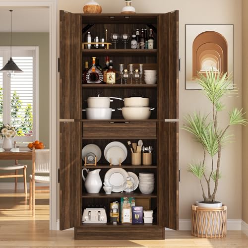 71" Tall Farmhouse Kitchen Pantry Cabinet with Barn Doors and Storage Drawer