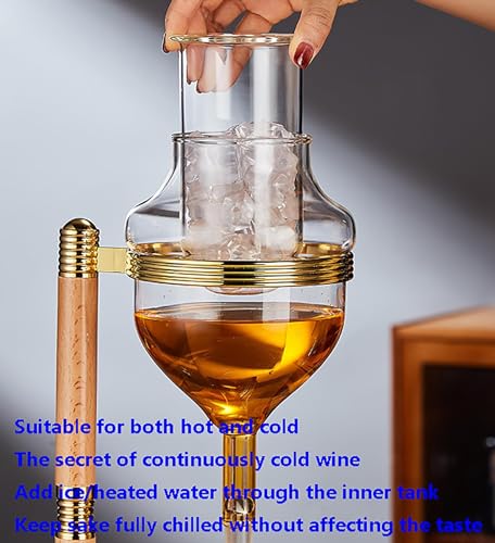 RODIETO Glass Whiskey Dispenser with Ice Chilled Inner Tank - Multi-Purpose Sake & Liquor Jug for Parties, Cold Hot Drinks, 750ml