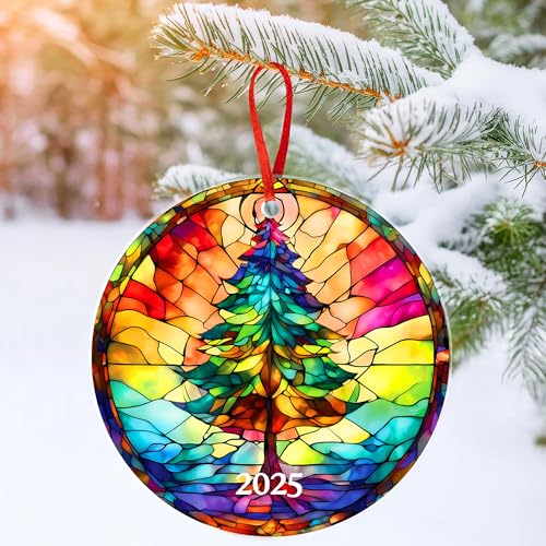 Jabihome Christmas Tree Ornament 2025 – Unique Acrylic Suncatcher with Stained Glass Effect (Gift Box)