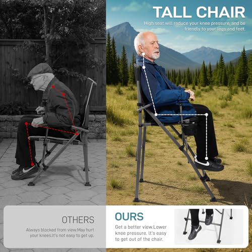 Tall Director Camping Chair, Foldable Portable Camp Seat with Footrest