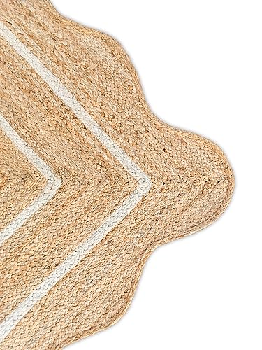 2'x6' Scalloped Jute Runner Rug, Handmade Natural Boho Hallway Carpet