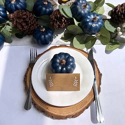 12 Pcs Small Navy Blue Artificial Foam Pumpkins for Fall Home Decor