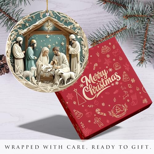 KATINAT Nativity Blue 2D Acrylic Ornament – Religious Christmas Nativity Scene