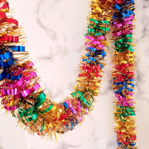 33ft Shiny Christmas Tinsel Garland - 3.5in Thick Metallic Holiday Decor