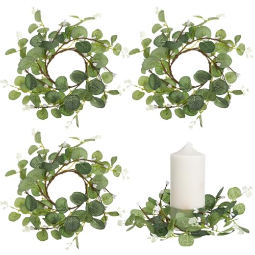 Small Eucalyptus Candle Wreaths, 9.4-Inch Greenery Rings - Set of 4