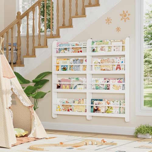 4-Tier Wall-Mounted Kids Bookshelf and Toy Storage Organizer, White