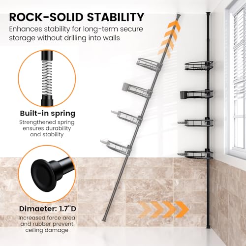 4-Tier Tension Pole Shower Caddy, Rustproof Corner Bathroom Organizer