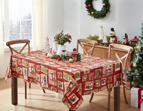 Newbridge Christmas Forest Friends 60 x 120 Inch Vinyl Tablecloth with Flannel Backing - Rectangle