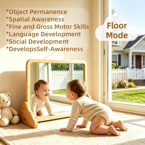 3-in-1 Montessori Baby Tummy Time Mirror with Adjustable Pull-Up Bar