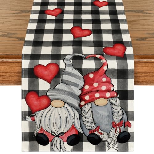 Artoid Mode Hearts Gnomes Valentine's Table Runner 13x72 Inch Black Home Decor
