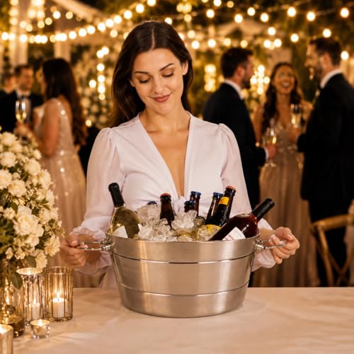 Insulated Stainless Steel Beverage Tub, 12Qt Double-Wall Ice Bucket