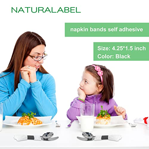 Self-Adhesive Paper Napkin Bands, 2000 Pack, Black Silverware Wraps