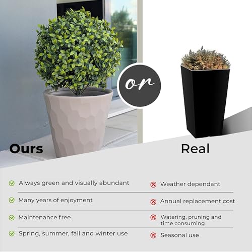 Artificial Boxwood Topiary Ball with Ground Spike, 2-Pack UV Protected