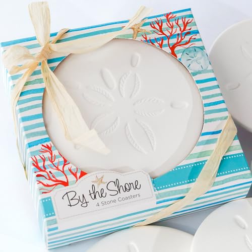 Kate Aspen White Sand Dollar Drink Coasters Set of 4 - Coastal Nautical Decor Gift
