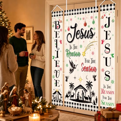 Nativity Door Cover Set 3PCS - Nativity Theme Banner Displays for Christmas Door