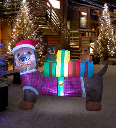 Christmas Inflatable Dachshund Dog with Hat - 4FT Holiday Yard Decor - Variation of Christmas Dachshund