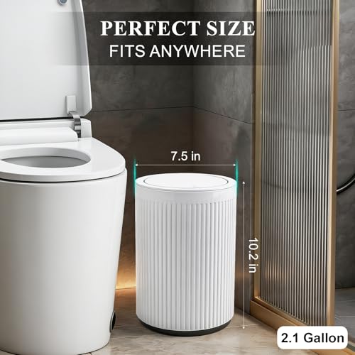 Small Bathroom Trash Can with Lid 2.1 Gallon Plastic Wastebasket