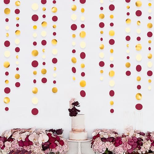 Pink Blume Maroon Gold Beige Polka Dot Garland - 46 Ft Party Decorations