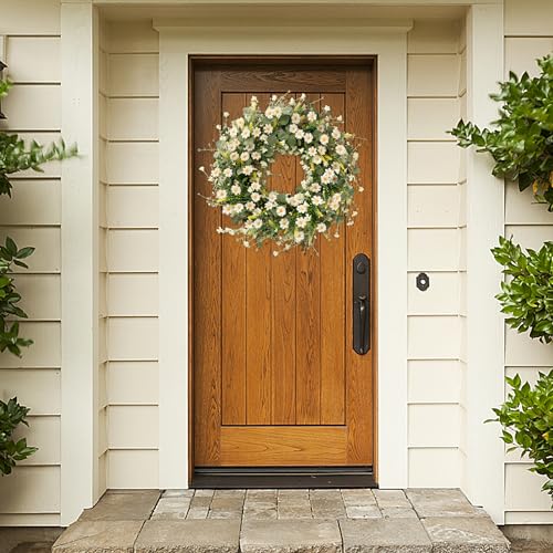 24-Inch Artificial White Daisy Wreath with Eucalyptus and Lavender