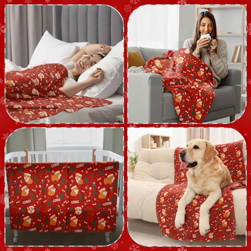 Tranqun Corgi 50x60in Blue Fleece Throw Blanket Set (10 Pcs) - Winter Cozy Corgi Decor