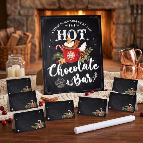 Hot Chocolate Bar Sign Set with 10 Tent Cards & Marker - AtoMCJX Christmas Party Supplies (Cup 1)