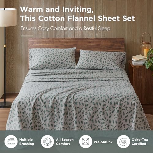 Woolrich King Flannel Sheet Set with Pine Branches Print, 100% Cotton 14" Pocket Fits King