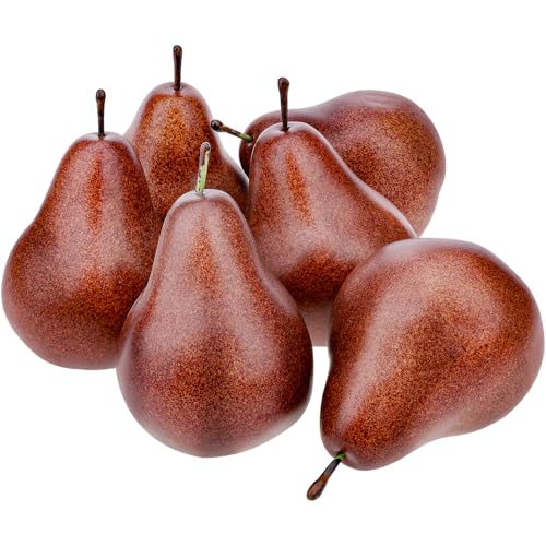 6 Pcs Artificial Brown Pears - Lifelike Faux Fruit for Home Decor