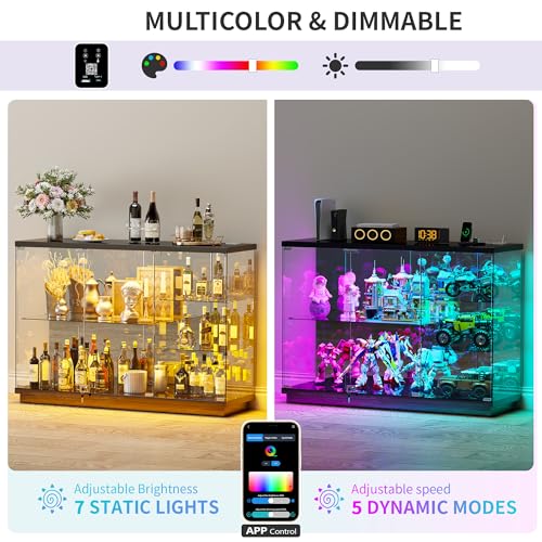 Glass Display Cabinet with RGB Lighting, Human Sensor & Lock, Black
